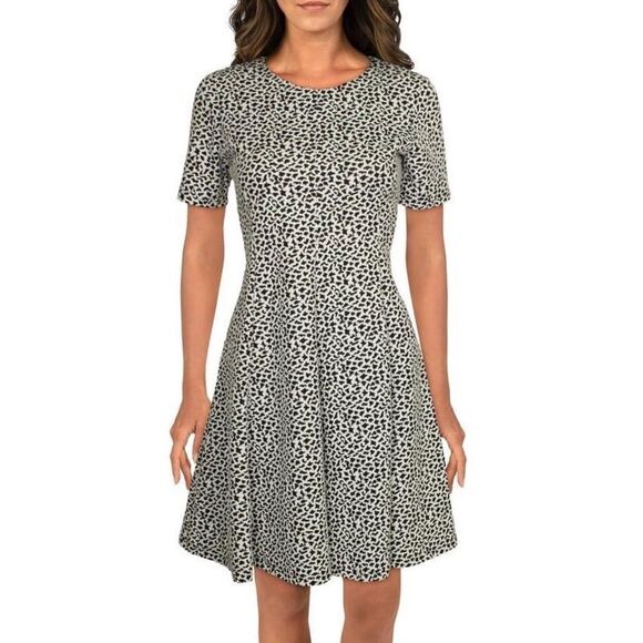 Anthropologie Hutch Textured Fit &  Flare Dress White Black Print Large - Picture 1 of 13